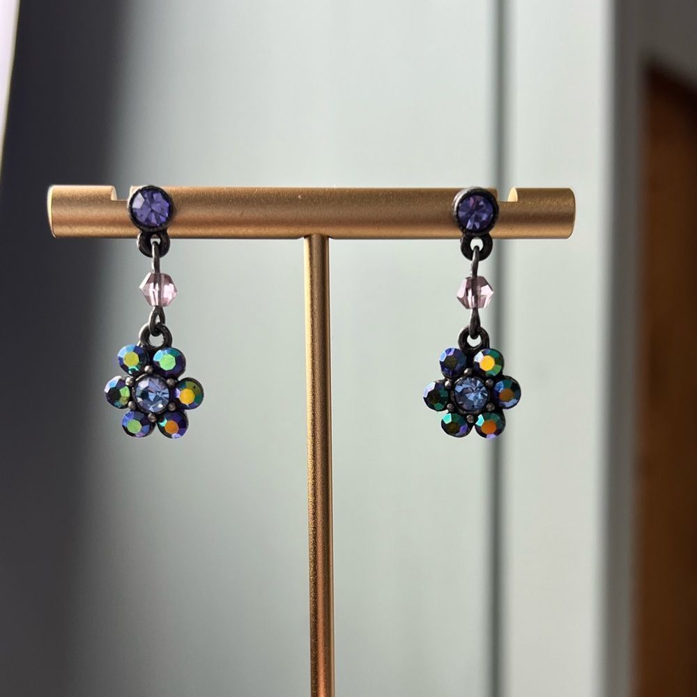 Purple Crystal Flower Drop Earrings